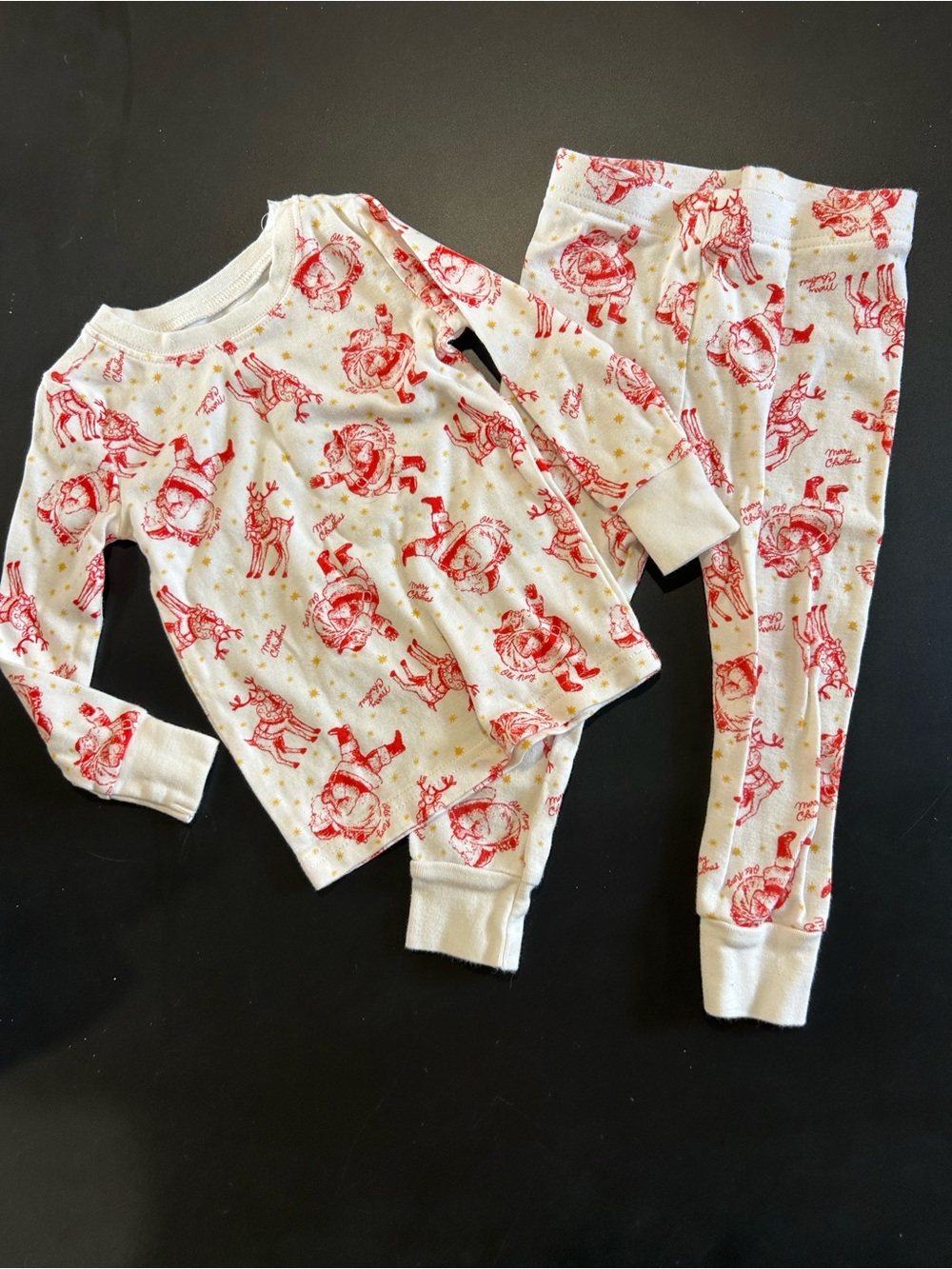 Old Navy White & Red Santa Print Kids Pajama Set